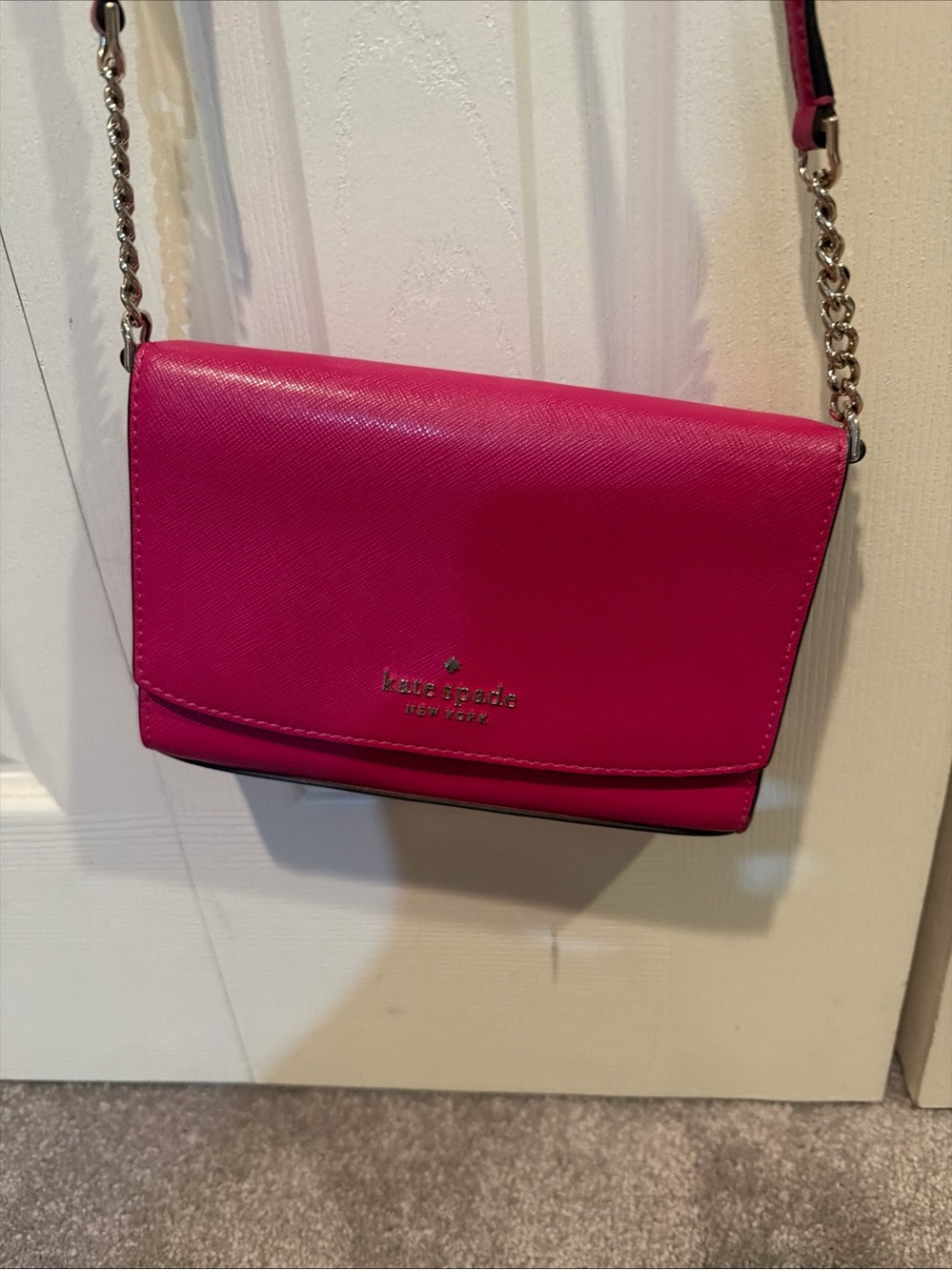 kate spade Hot Pink Leather Crossbody with Chain Strap
